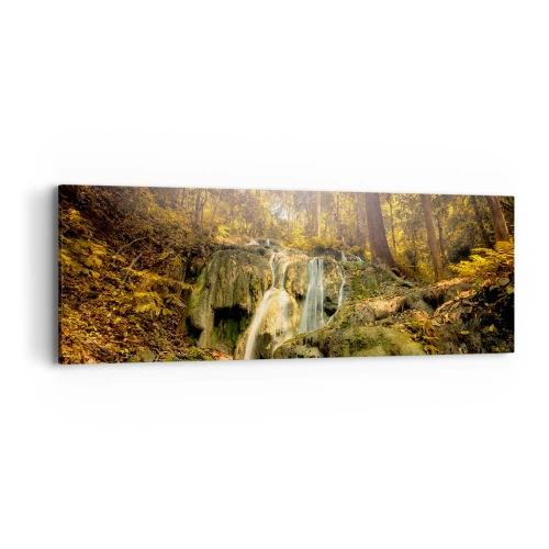 Obraz na plátne - Lesný vodopád v zeleni - 90x30 cm