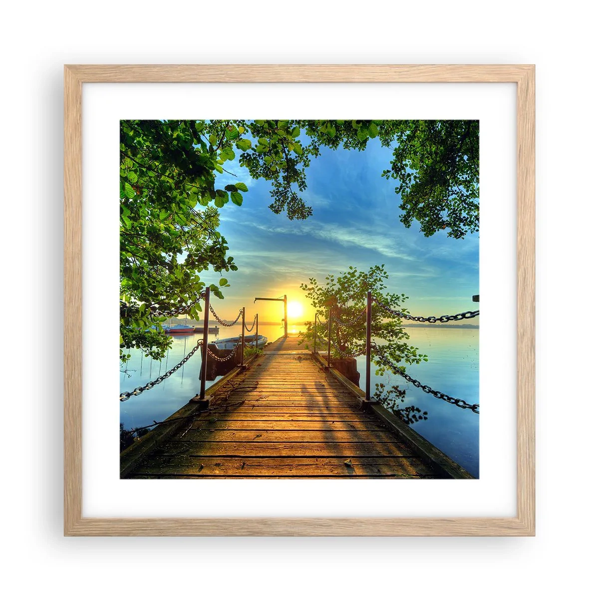Plagát v ráme zo svetlého duba - Západ pri vode - 40x40 cm