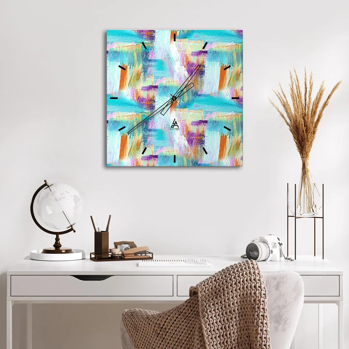 Nástenné hodiny - Veselé striedavé cákance - 40x40 cm