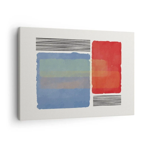 Obraz na plátne - Geometrická kompozícia s farebnými blokmi a čiarami - 70x50cm - Duch a písmeno geometrie - Moderná nástenná dekorácia do obývacej izby a spálne ARTTOR