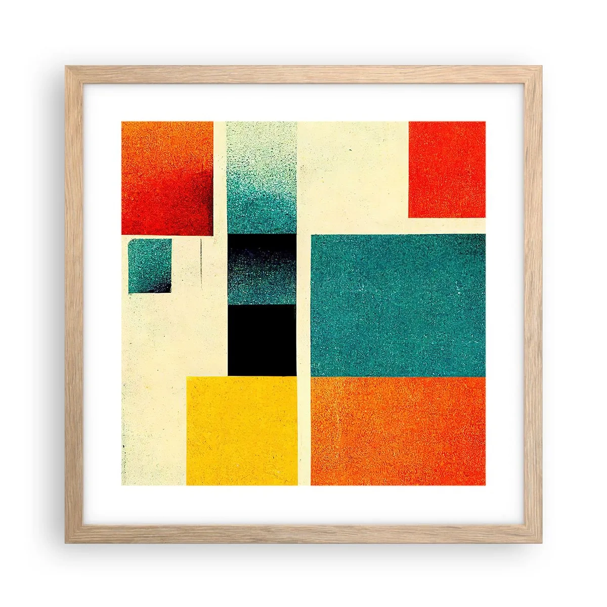 Plagát v ráme zo svetlého duba - Geometrická abstrakcia – dobrá energia - 40x40 cm