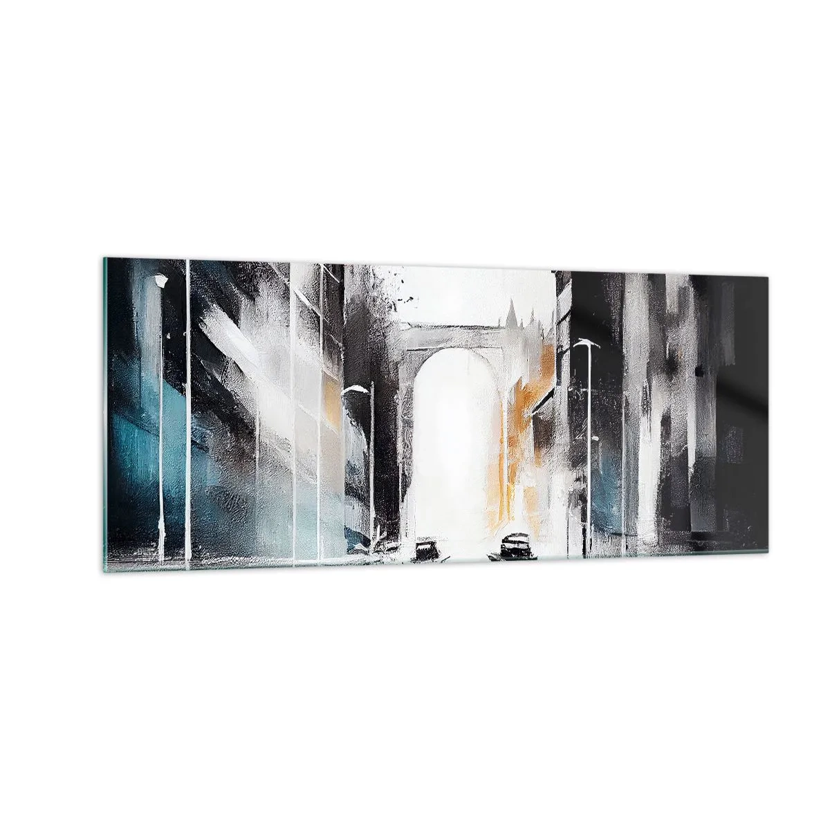Obraz na skle - Štúdia mesta: architektúra a pohyb - 100x40 cm