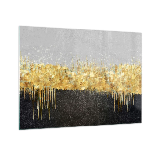 Obraz na skle - Zlatá abstrakcia s kontrastom čiernej a sivej - 70x50cm - Dovnútra a nahor - Moderná nástenná dekorácia do obývacej izby a spálne ARTTOR