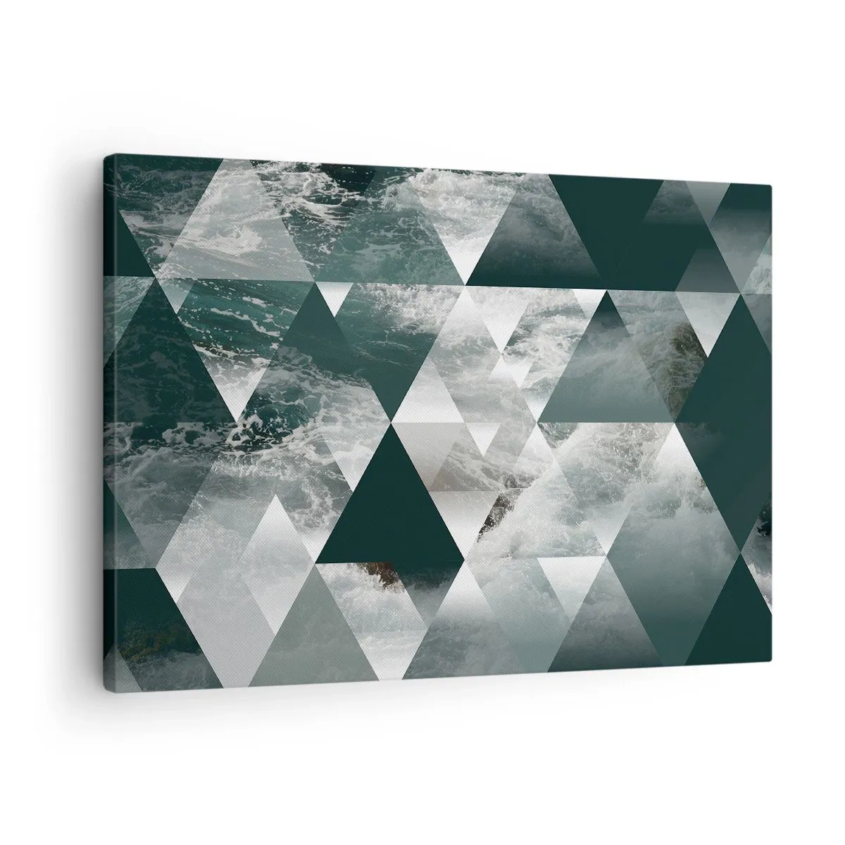 Obraz na plátne - Geometrický vzor s motívom vĺn v odtieňoch zelenej - 70x50cm - Krištáľová perspektíva - Moderná nástenná dekorácia do obývacej izby a spálne ARTTOR