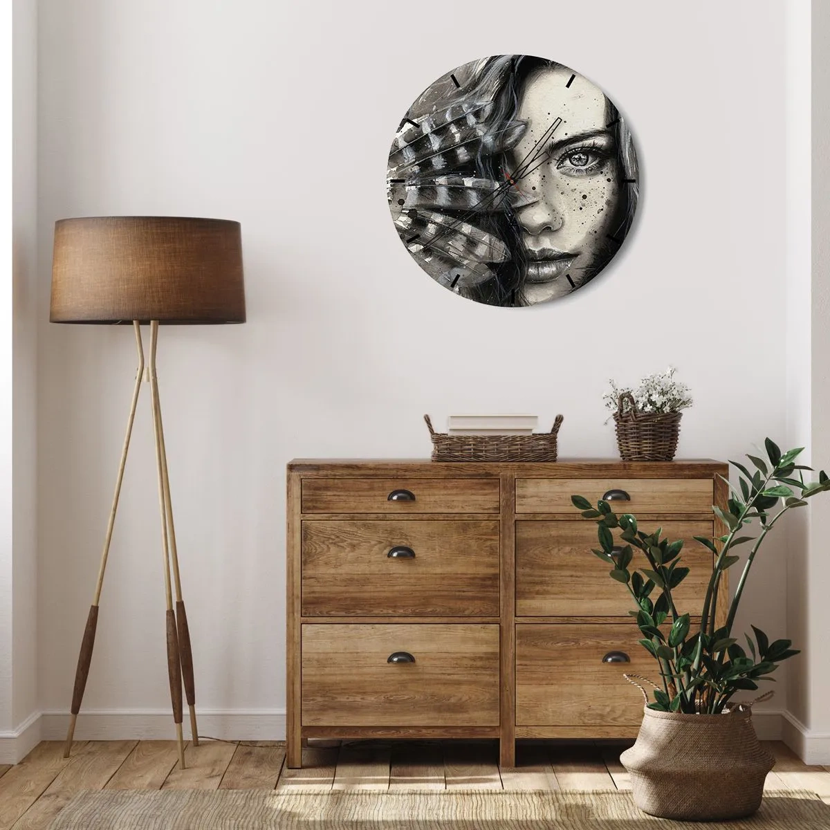 Nástenné hodiny - Portrét ženy s umeleckým efektom štetca - 30x30cm - Divoká krása - Moderná nástenná dekorácia do obývacej izby, kuchyne a spálne ARTTOR