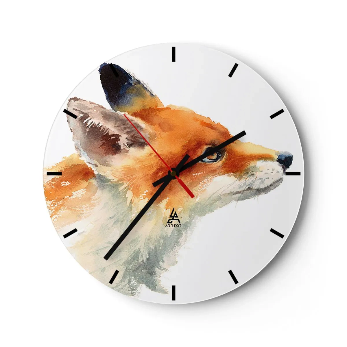 Nástenné hodiny - Akvarelová líška v intenzívnych farbách - 30x30cm - Opatrnosti nie je nikdy dosť - Moderná nástenná dekorácia do obývacej izby, kuchyne a spálne ARTTOR