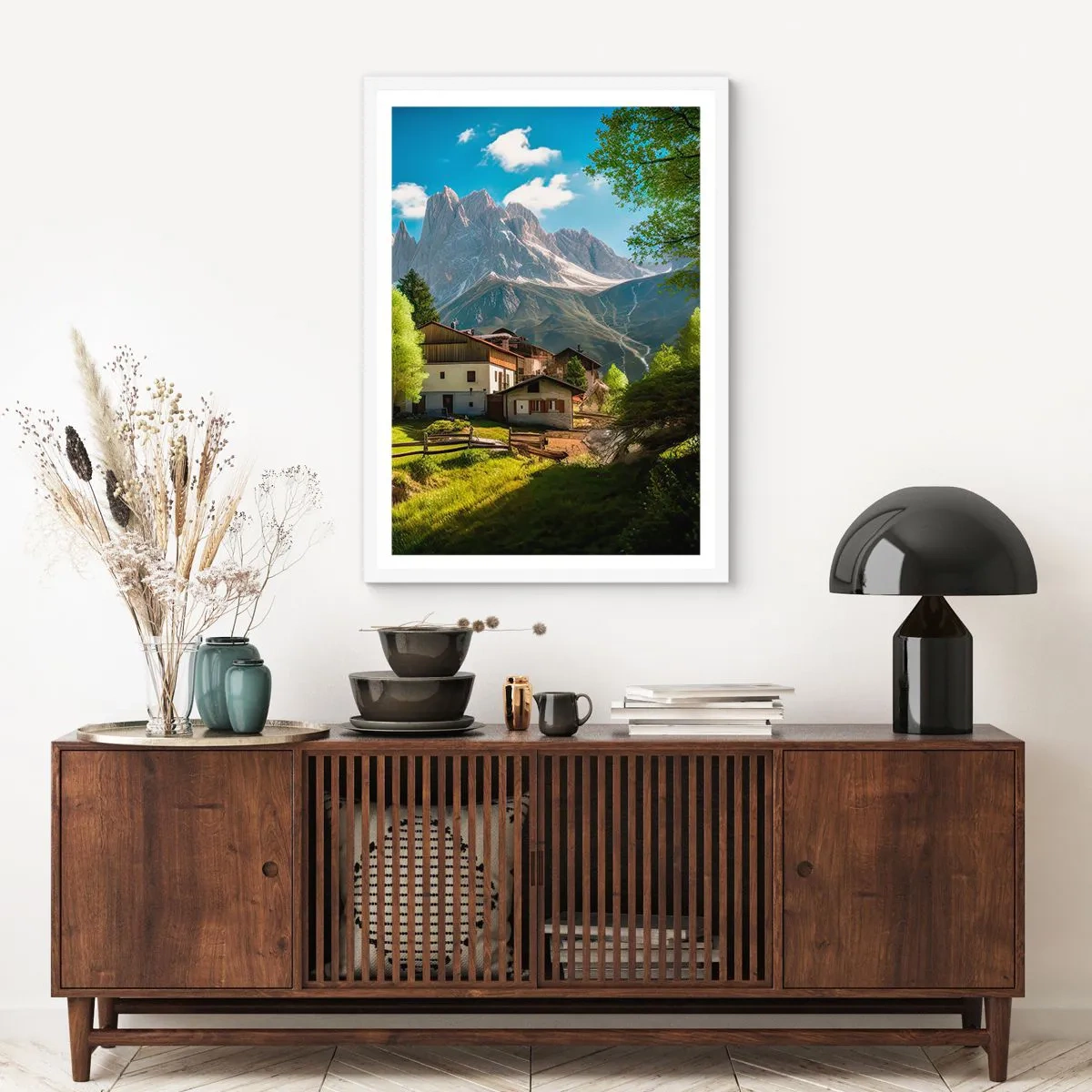 Plagát v bielom ráme - Alpská idyla - 61x91 cm