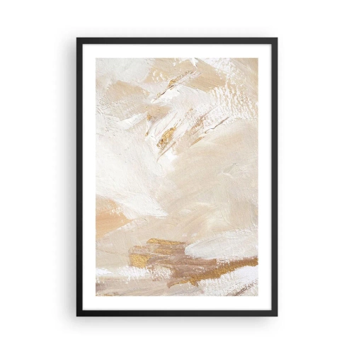 Plagát v čiernom ráme - Abstraktné ťahy štetcom v béžovej a zlatej farbe - 50x70cm - Pastelová kompozícia - Moderná nástenná dekorácia do obývacej izby a spálne ARTTOR