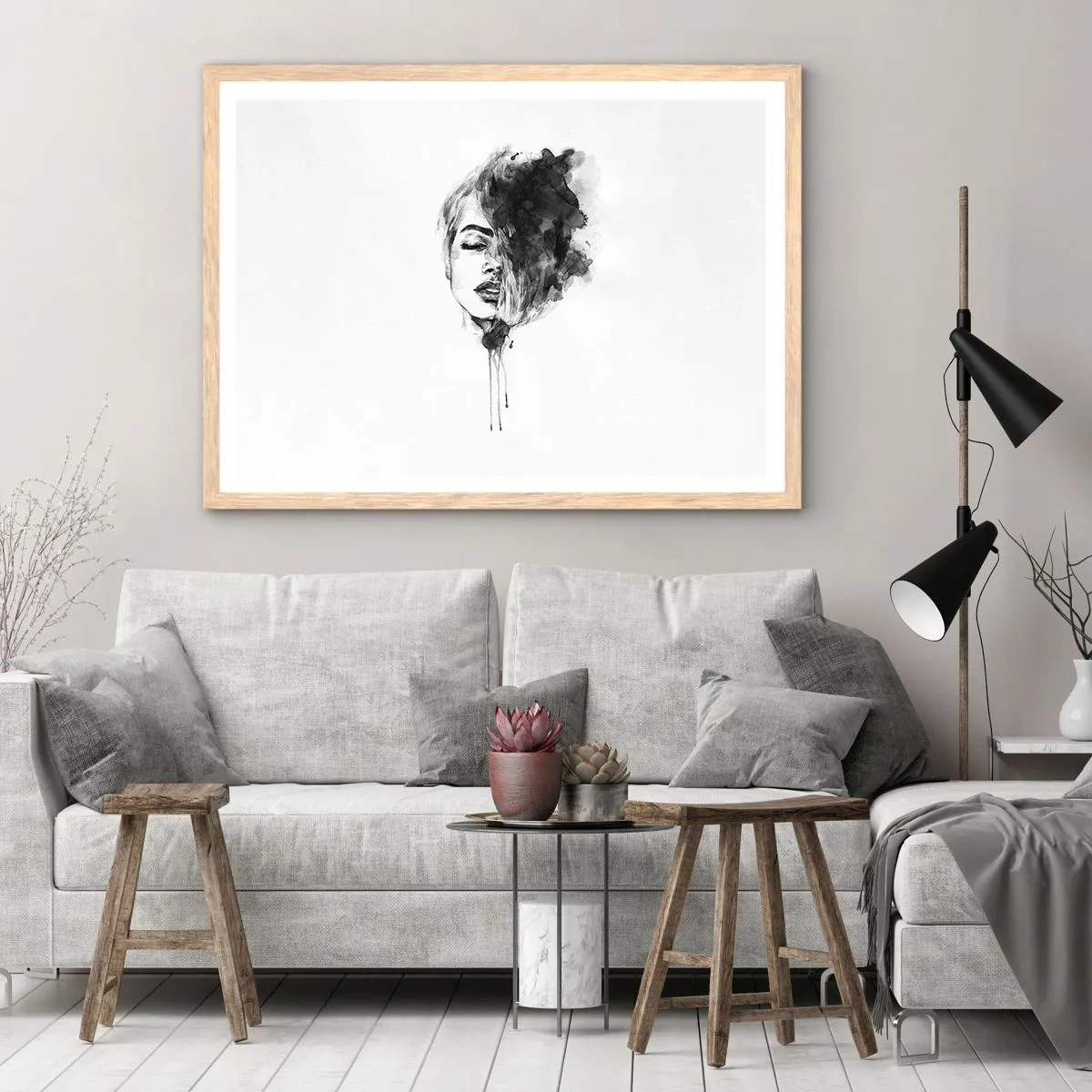 Plagát v ráme zo svetlého duba - O čom sníva dievča - 70x50 cm