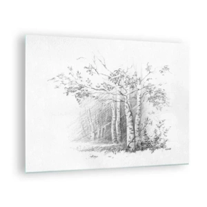 Obraz na skle - Náčrt brezového lesa v monochromatických tónoch - 70x50cm - Svetlo brezového lesa - Moderná nástenná dekorácia do obývacej izby a spálne ARTTOR