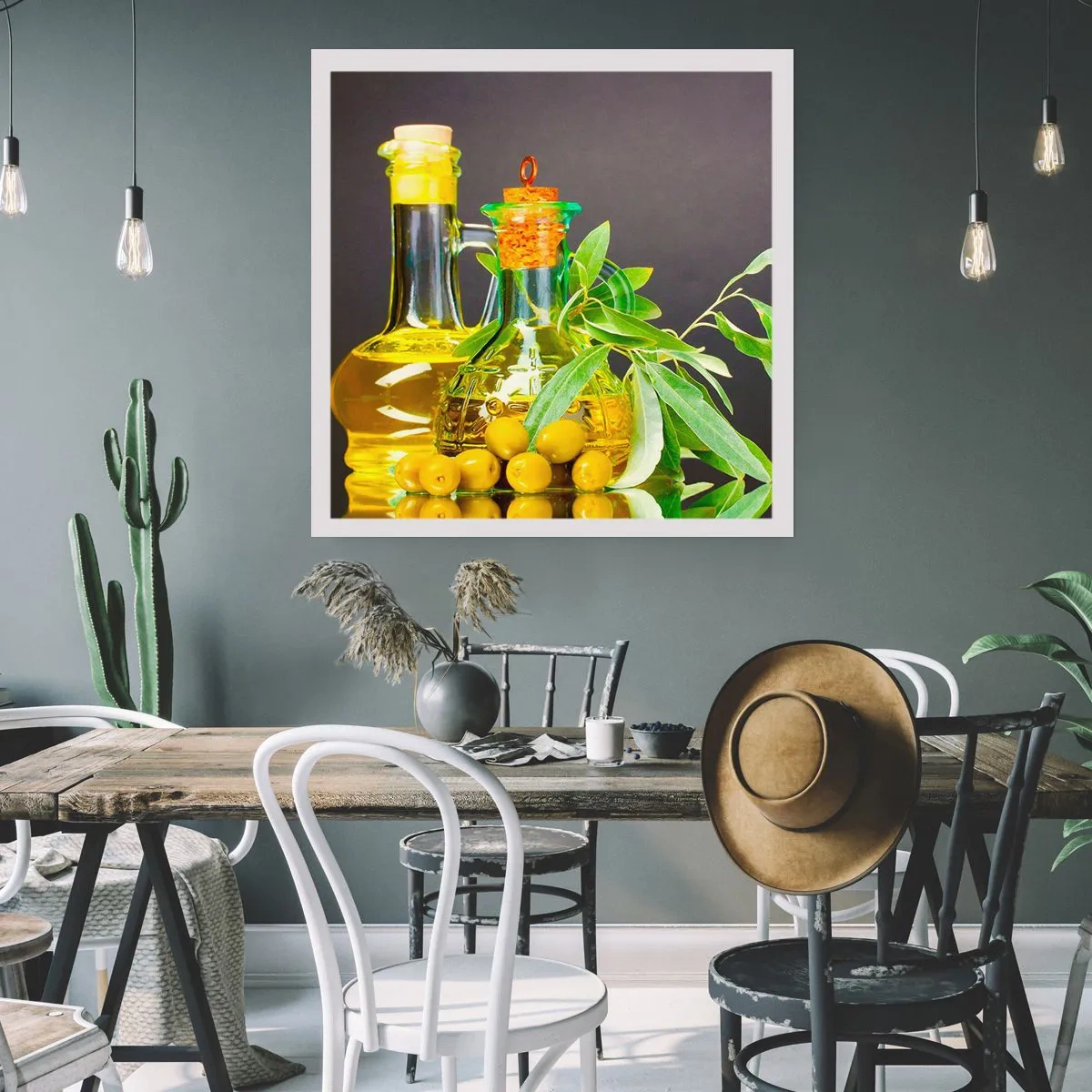 Plagát - Zátišie s olivami a olejom - 60x60 cm