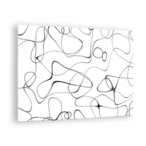 Obraz na skle - Abstraktné čierne čiary na bielom pozadí - 70x50cm - Cesty života, zákruty osudu - Moderná nástenná dekorácia do obývacej izby a spálne ARTTOR