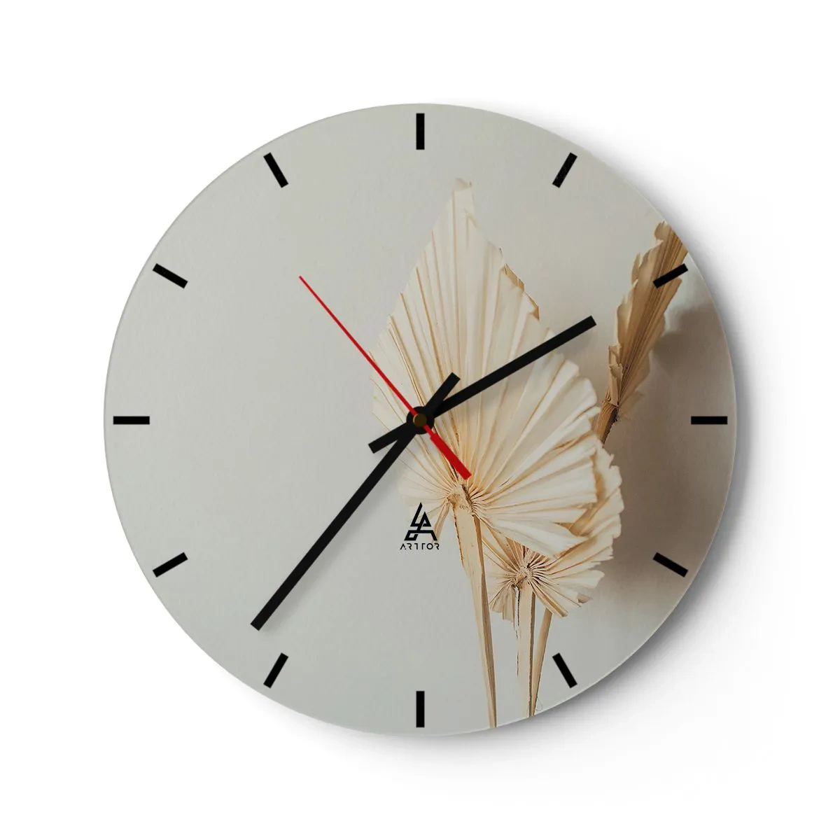 Nástenné hodiny - Sušené palmové listy na béžovom pozadí v boho štýle - 30x30cm - Keď potrebuješ útechu - Moderná nástenná dekorácia do obývacej izby, kuchyne a spálne ARTTOR