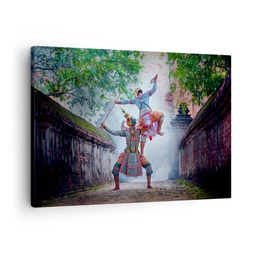 Obraz na plátne - Tradičný tanec v historickom prostredí s múrom a stromami - 70x50cm - Vražedne krásny tanec - Moderná nástenná dekorácia do obývacej izby a spálne ARTTOR