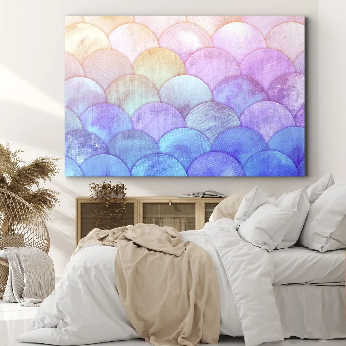 Obraz na plátne - Abstraktné váhy v pastelových odtieňoch - 70x50cm - Perleťová šupina - Moderná nástenná dekorácia do obývacej izby a spálne ARTTOR