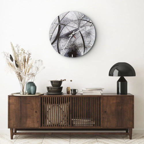 Nástenné hodiny - Čiernobiela abstrakcia s dynamickými čiarami a bodkami - 30x30cm - Futuristická fantázia - Moderná nástenná dekorácia do obývacej izby, kuchyne a spálne ARTTOR