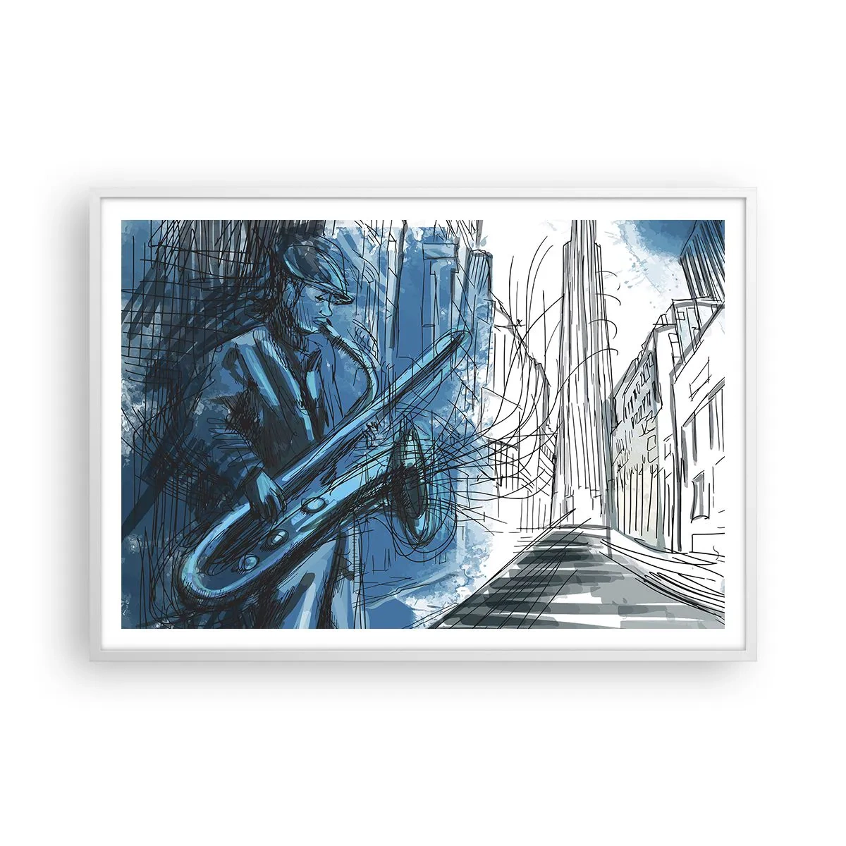 Plagát v bielom ráme - Mestská rapsódia - 100x70 cm