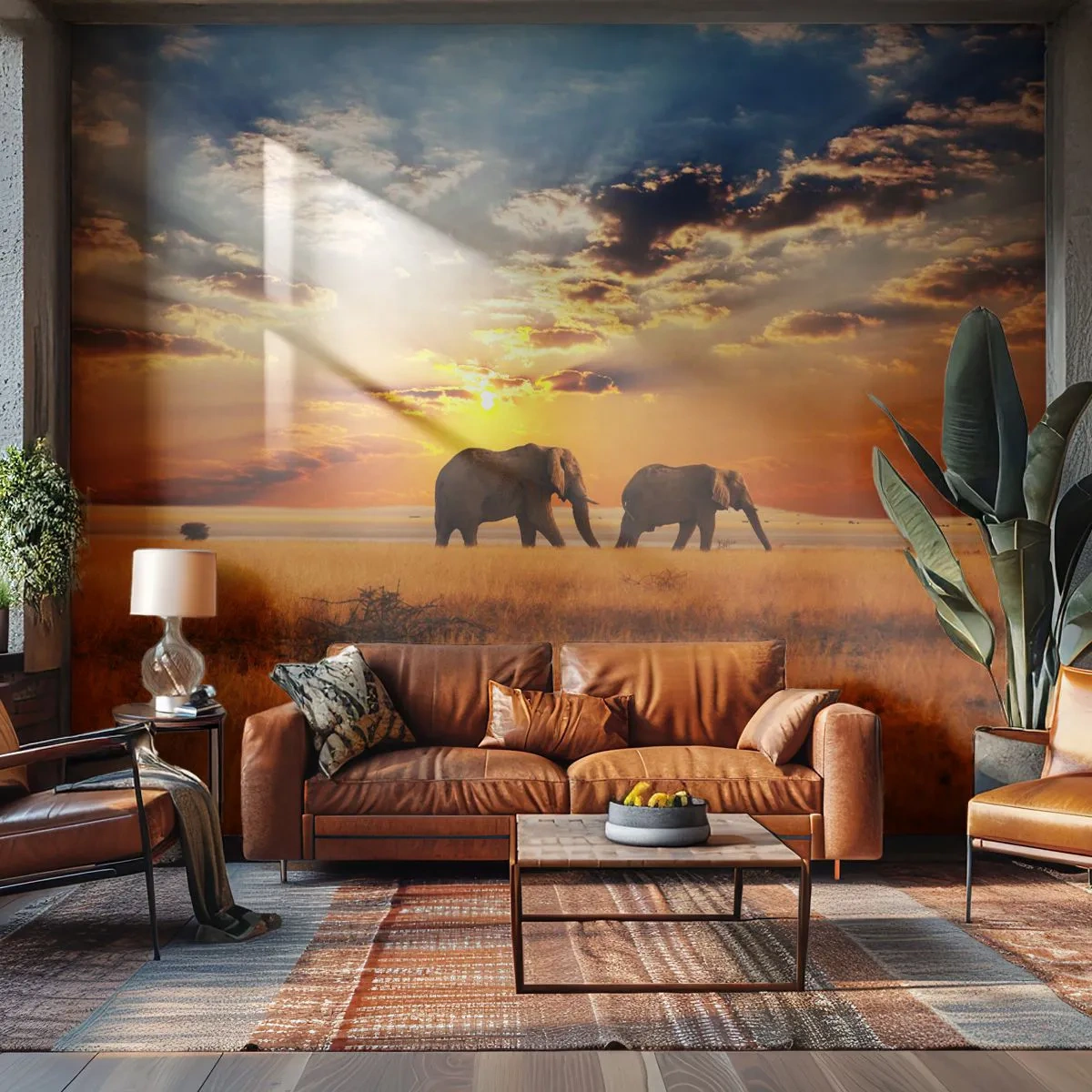 Fototapeta Premium Sand - Rodinná prechádzka - Zvieratá, Afriky, Slon - 100x70 cm