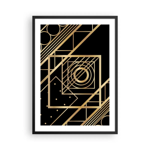 Plagát v čiernom ráme - Zlaté geometrické vzory na čiernom pozadí v štýle Art Deco - 50x70cm - Zlatá geometria - Moderná nástenná dekorácia do obývacej izby a spálne ARTTOR