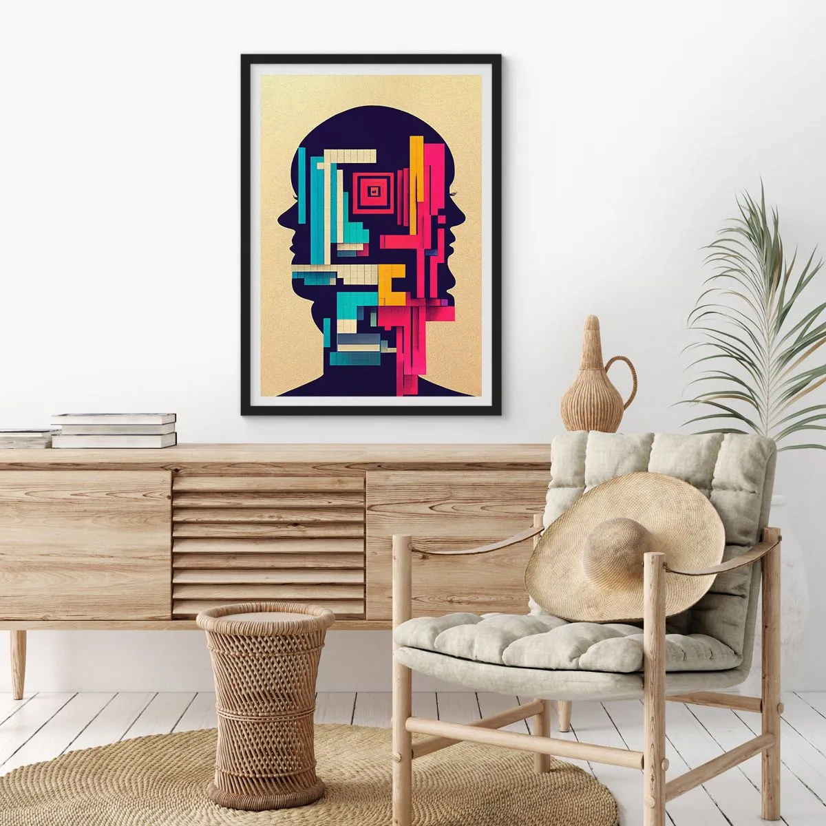 Plagát v čiernom ráme - Abstraktná silueta s geometrickými tvarmi - 50x70cm - Nové väzby - Moderná nástenná dekorácia do obývacej izby a spálne ARTTOR