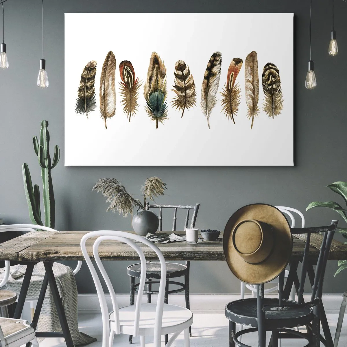 Obraz na plátne - Dekoratívny motív zbierky rôznych pierok - 70x50cm - Operená variácia - Moderná nástenná dekorácia do obývacej izby a spálne ARTTOR
