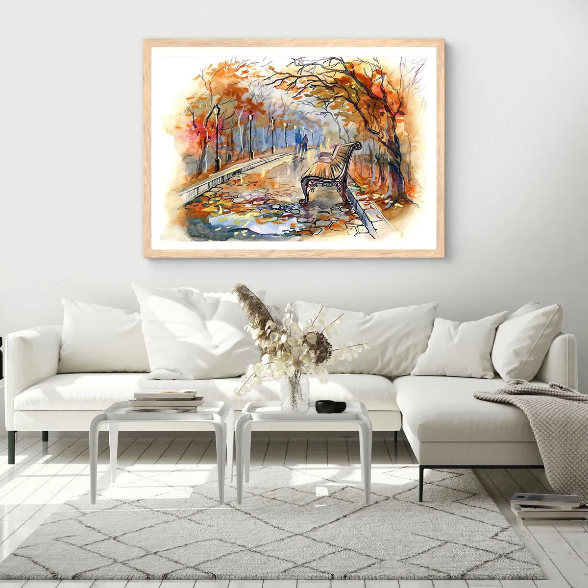 Plagát v ráme zo svetlého duba - Spoločne putovať jeseňou - 91x61 cm