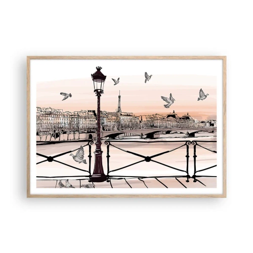 Plagát v ráme zo svetlého duba - Nad strechami Paríža - 100x70 cm