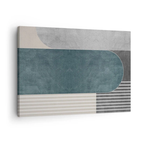 Obraz na plátne - Geometrická abstrakcia v odtieňoch sivej a zelenej - 70x50cm - Kompozícia na úrovni - Moderná nástenná dekorácia do obývacej izby a spálne ARTTOR