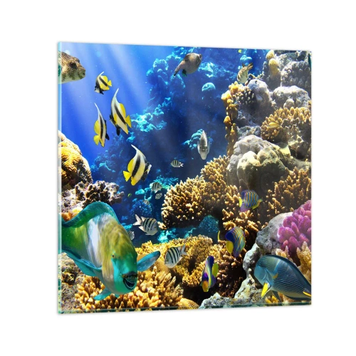 Obraz na skle - Veľká prevádzka na prázdninovom chodníku - 70x70 cm