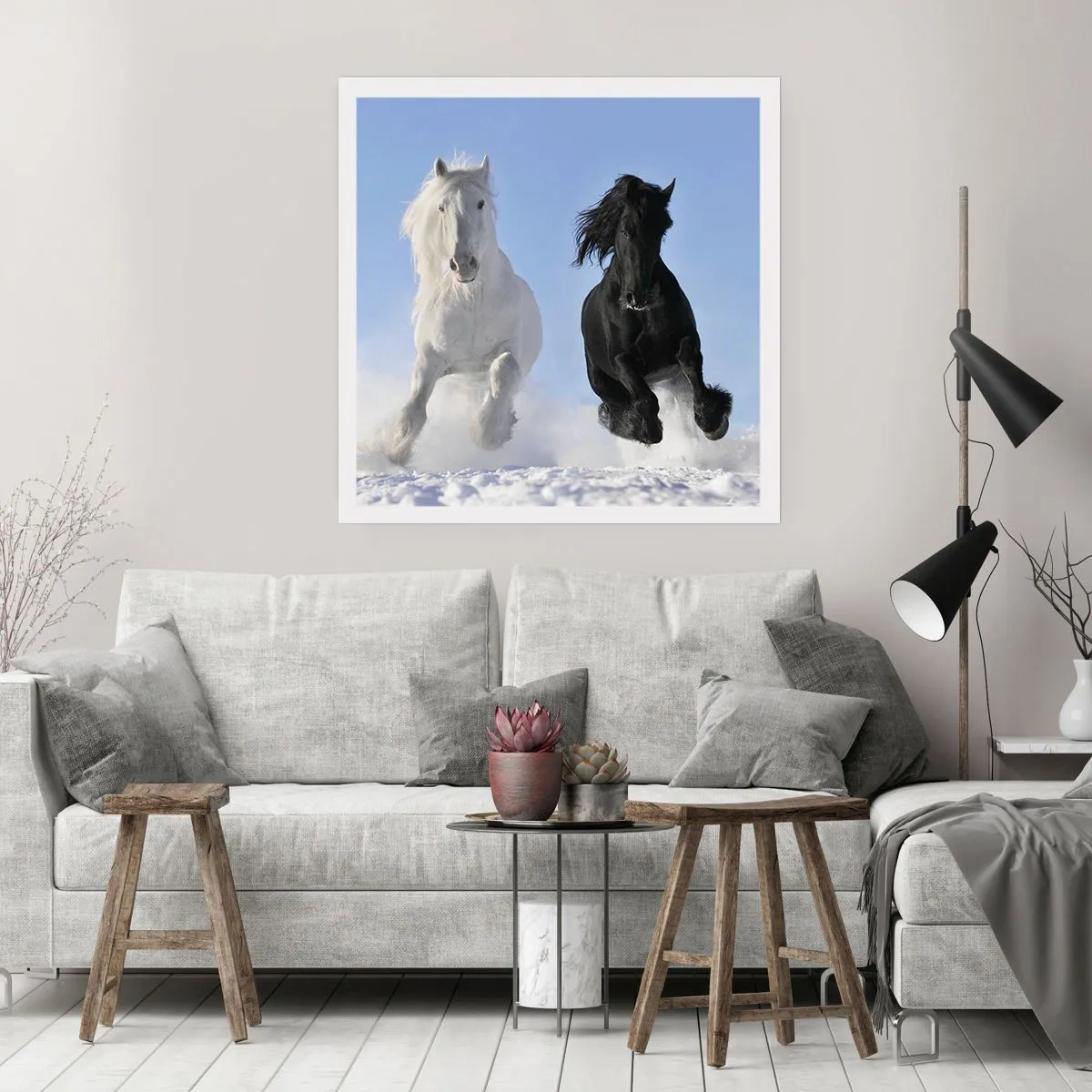 Plagát - Čierno-biely cval - 60x60 cm
