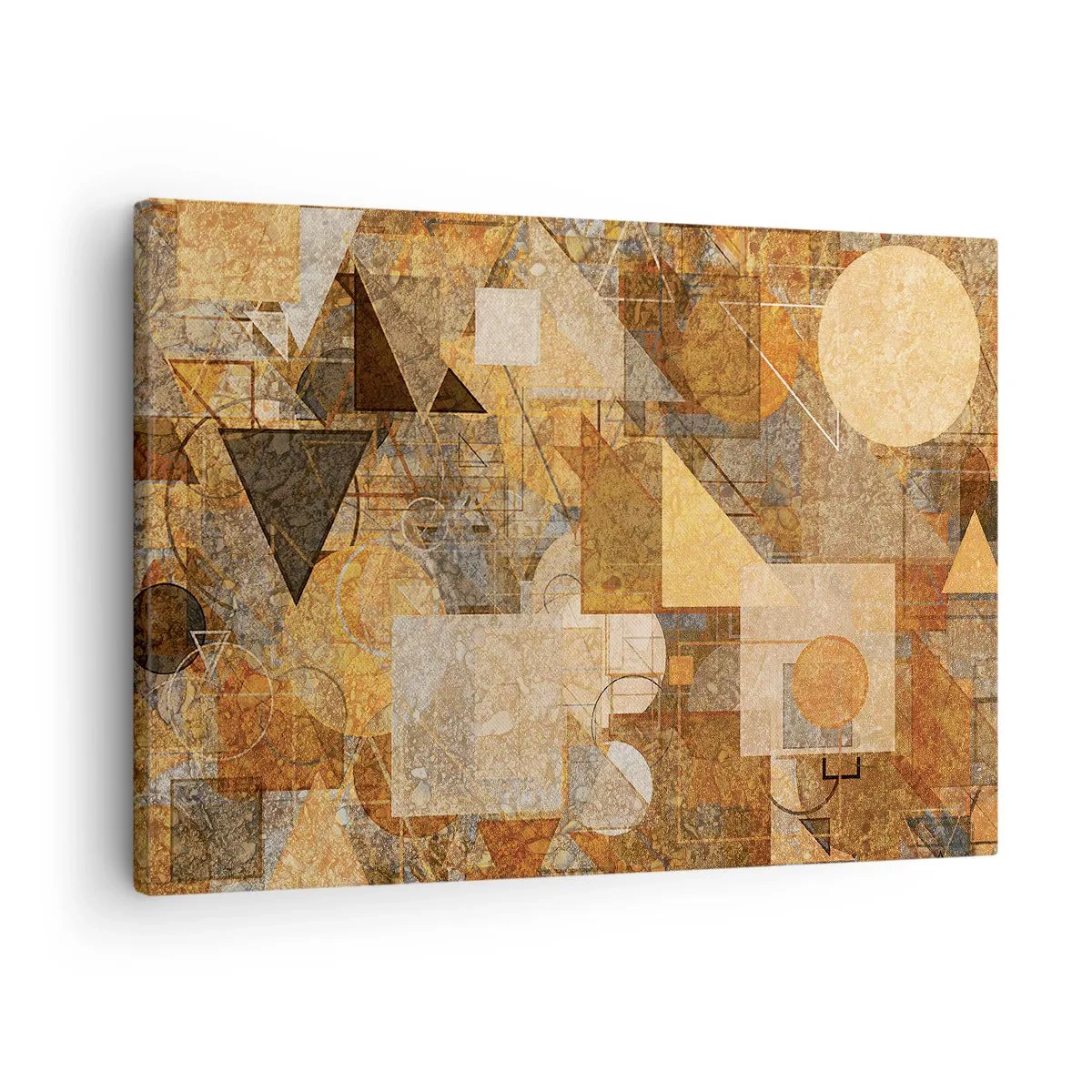 Obraz na plátne - Abstraktné geometrické útvary v teplých odtieňoch - 70x50cm - Kubistické bronzové štúdium - Moderná nástenná dekorácia do obývacej izby a spálne ARTTOR