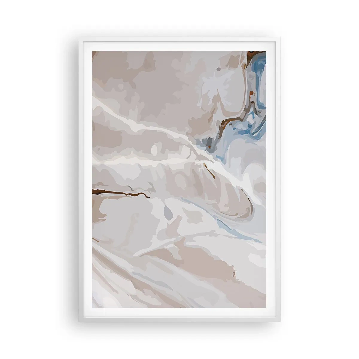 Plagát v bielom ráme - Modré meandre pod bielou - 70x100 cm