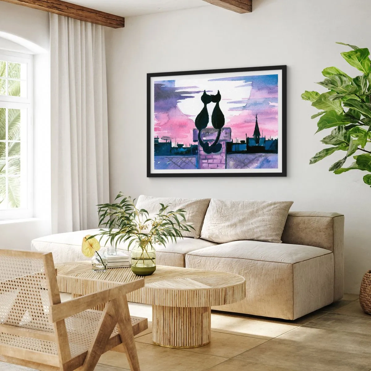 Plagát v čiernom ráme - Rendez-vous pod mesiacom - 100x70 cm