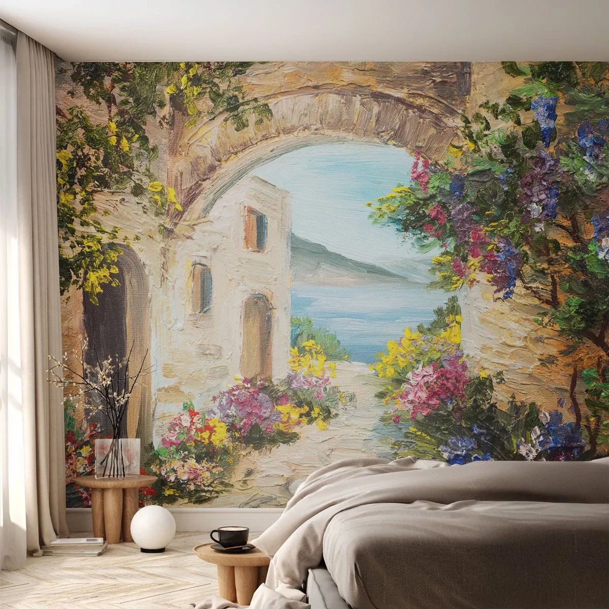 Fototapeta Standard Eco - Pôvab pobrežnej krajiny - Architektúra, Grécko, Kvety - 400x280 cm