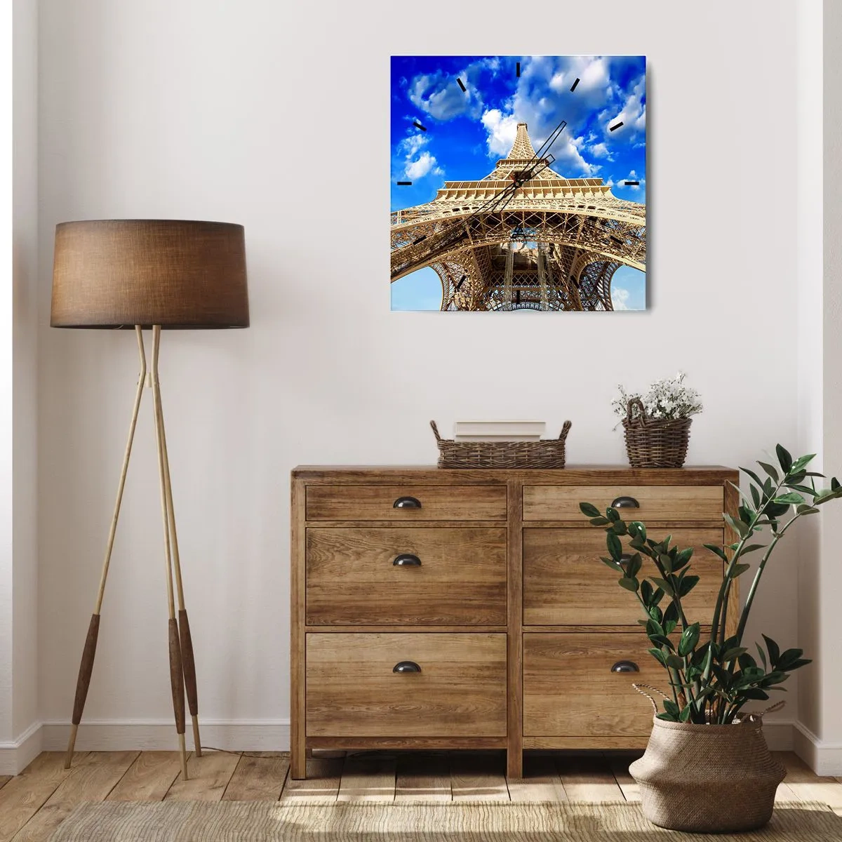 Nástenné hodiny - Dosiahnuť na oblohu a mraky - 40x40 cm