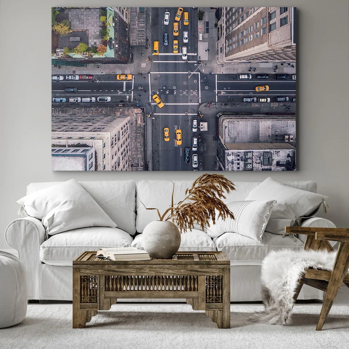 Obraz na plátne - Letecký pohľad na rušnú mestskú ulicu - 70x50cm - Jednoduchá voľba - Moderná nástenná dekorácia do obývacej izby a spálne ARTTOR
