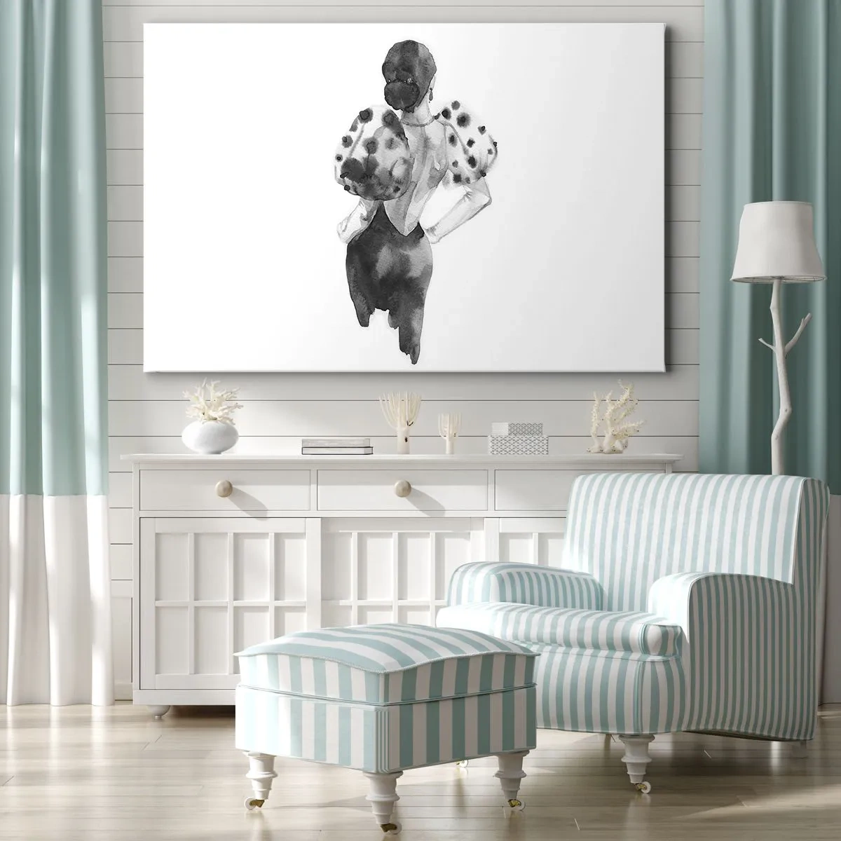 Obraz na plátne - Minimalistická akvarelová ilustrácia ženy - 70x50cm - Prešla hneď vedľa - Moderná nástenná dekorácia do obývacej izby a spálne ARTTOR