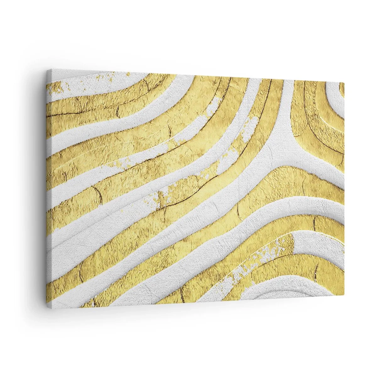 Obraz na plátne - Zlaté a biele abstraktné čiary v 3D textúre - 70x50cm - Kompozícia v bielej a zlatej - Moderná nástenná dekorácia do obývacej izby a spálne ARTTOR