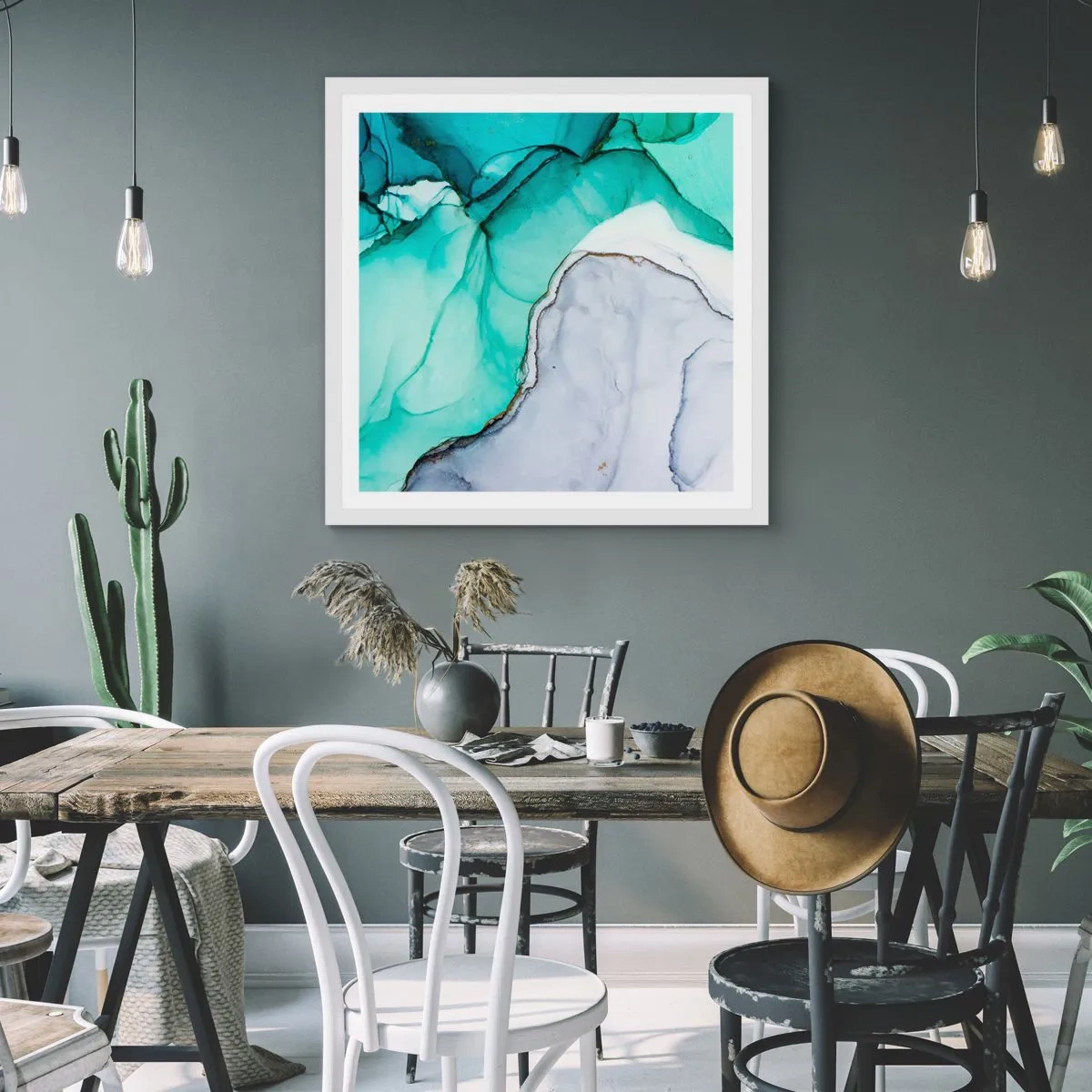 Plagát v bielom ráme - Štúdia v tyrkysovej - 30x30 cm