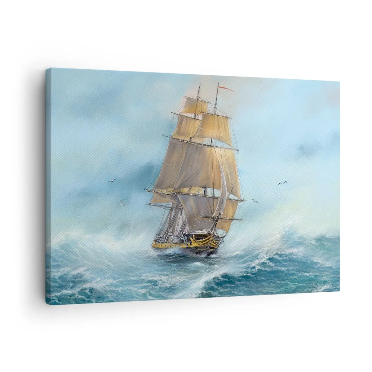 Obraz na plátne - Plachetnica na rozbúrenom mori - 70x50cm - Bežiaci po vlnách - Moderná nástenná dekorácia do obývacej izby a spálne ARTTOR