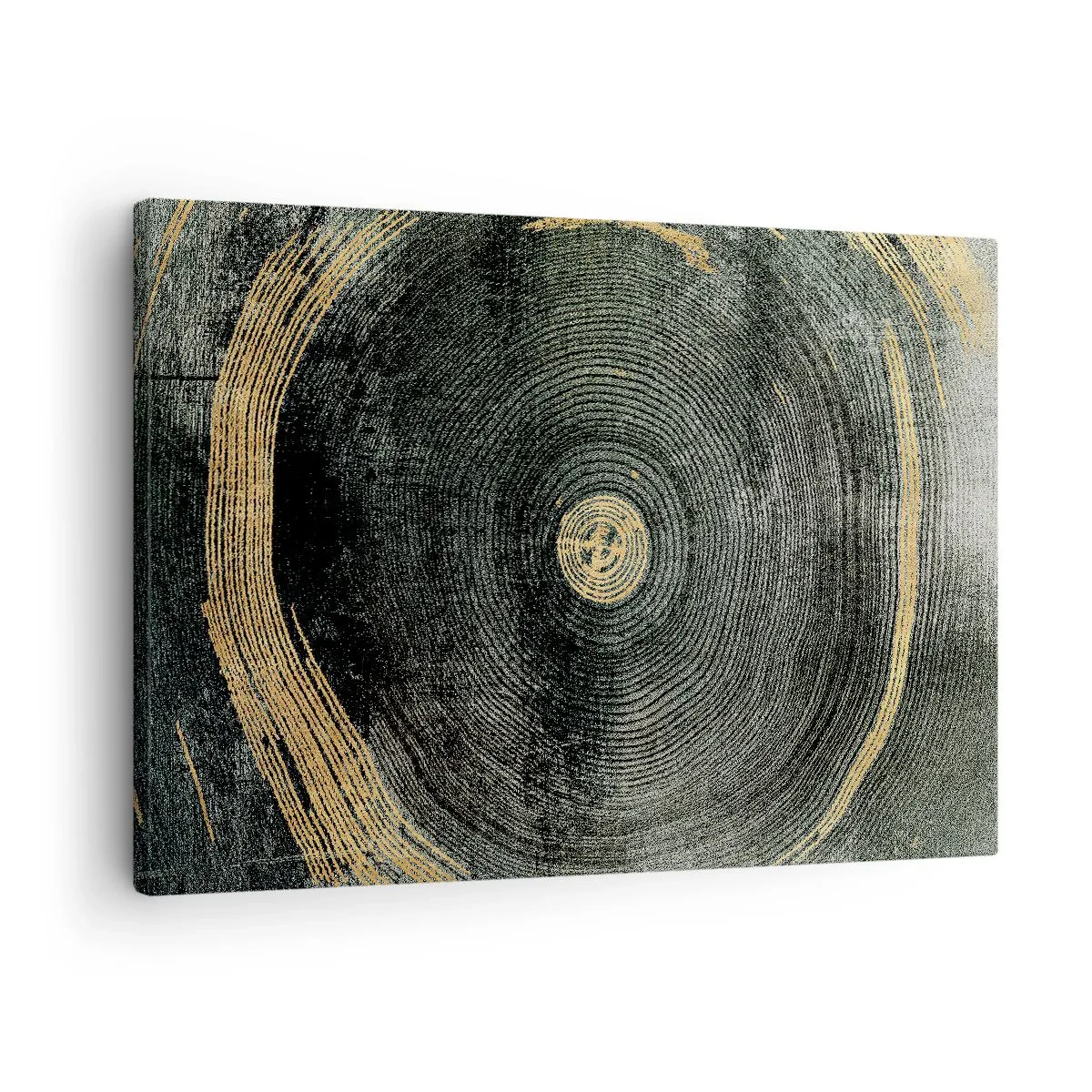Obraz na plátne - Sústredné kruhy so zlatými akcentmi - 70x50cm - Zmena a trvanie - Moderná nástenná dekorácia do obývacej izby a spálne ARTTOR
