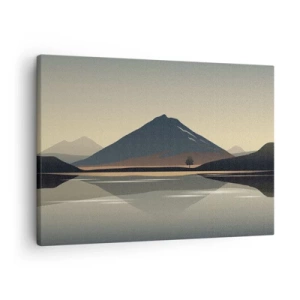 Obraz na plátne - Minimalistická horská krajina s odrazom vo vode - 70x50cm - Zrkadlový odraz - Moderná nástenná dekorácia do obývacej izby a spálne ARTTOR