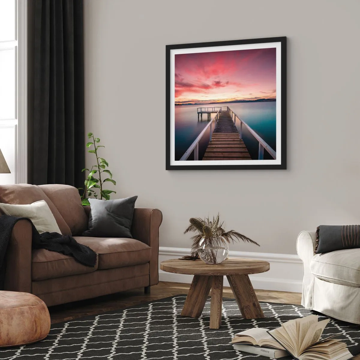 Plagát v čiernom ráme - Jemný plameň večera - 50x50 cm