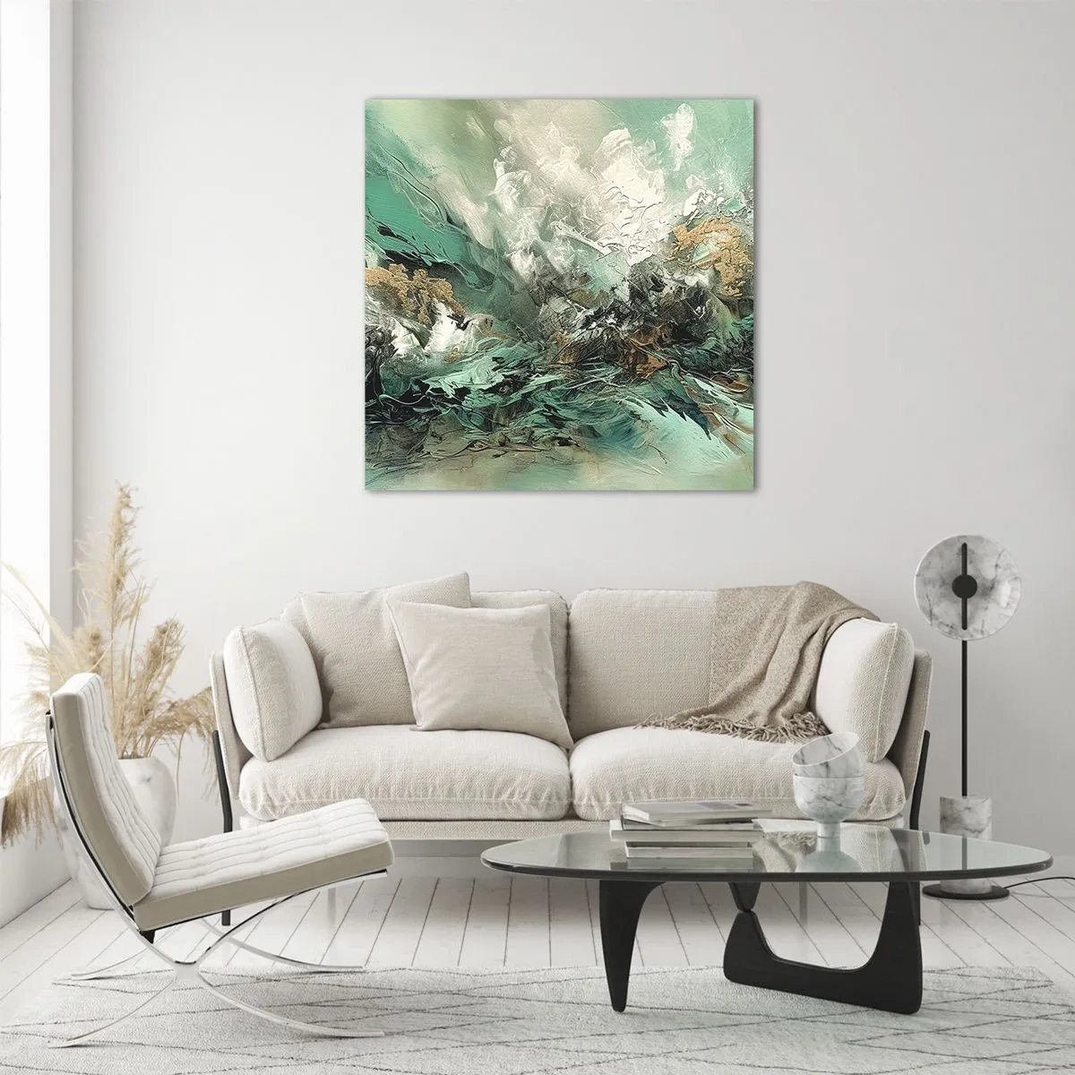 Obraz na skle - Smaragdovočierne vlnobitie - 50x50 cm