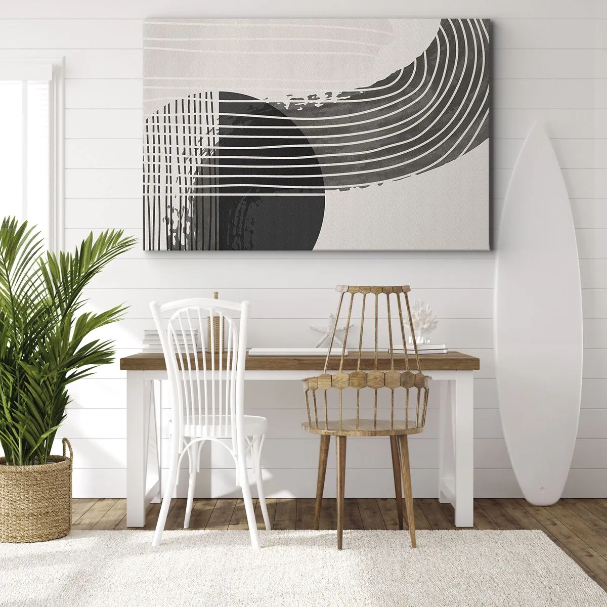 Obraz na plátne - Abstraktný vzor s čiarami a geometrickými tvarmi - 70x50cm - Tam a späť - Moderná nástenná dekorácia do obývacej izby a spálne ARTTOR