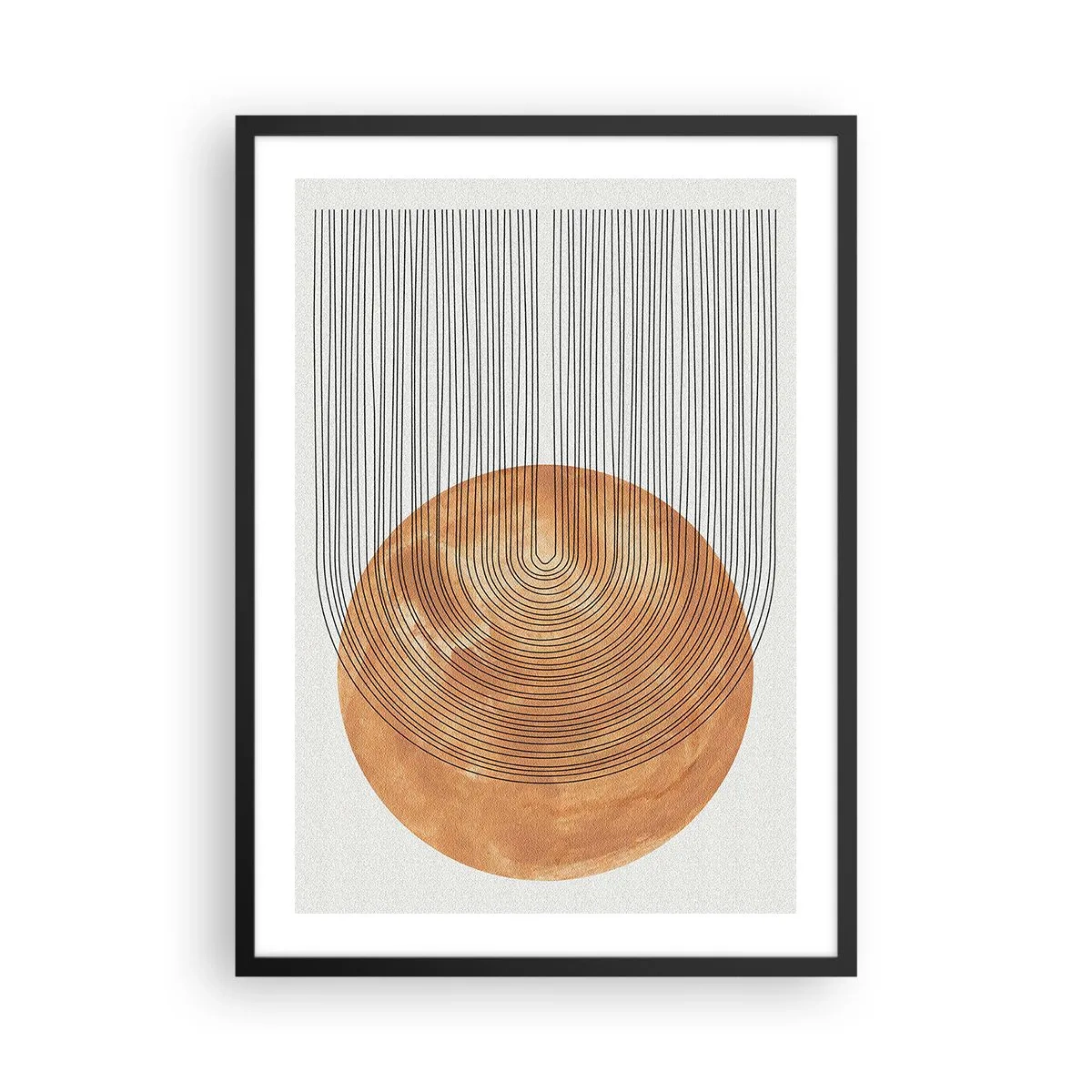 Plagát v čiernom ráme - Geometrická abstrakcia v zemitých tónoch - 50x70cm - Slnečná kompozícia - Moderná nástenná dekorácia do obývacej izby a spálne ARTTOR