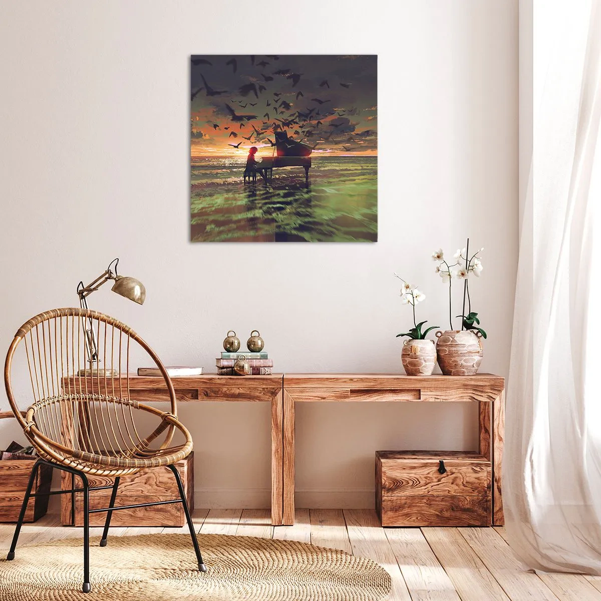 Obraz na plátne - Koncert na piano a vlny - 30x30 cm