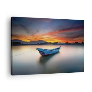 Obraz na plátne - Loď na vode počas malebného západu slnka - 70x50cm - Blíži sa dobrá noc - Moderná nástenná dekorácia do obývacej izby a spálne ARTTOR