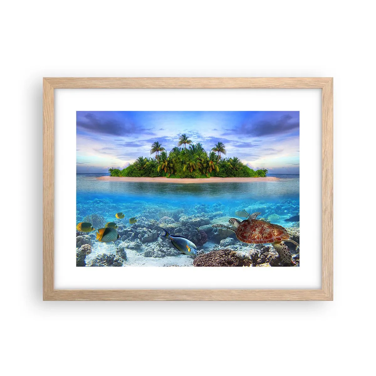 Plagát v ráme zo svetlého duba - Nebeský ostrov pozýva - 40x30 cm