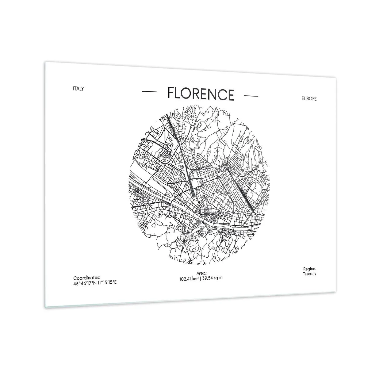 Obraz na skle - Florencia vo forme štylizovanej mapy so sieťou ulíc - 70x50cm - Anatómia Florencie - Moderná nástenná dekorácia do obývacej izby a spálne ARTTOR